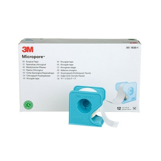 3M™ Micropore™ - met dispenser - 2,5 cm x 9,14 cm - 1 x 12 st