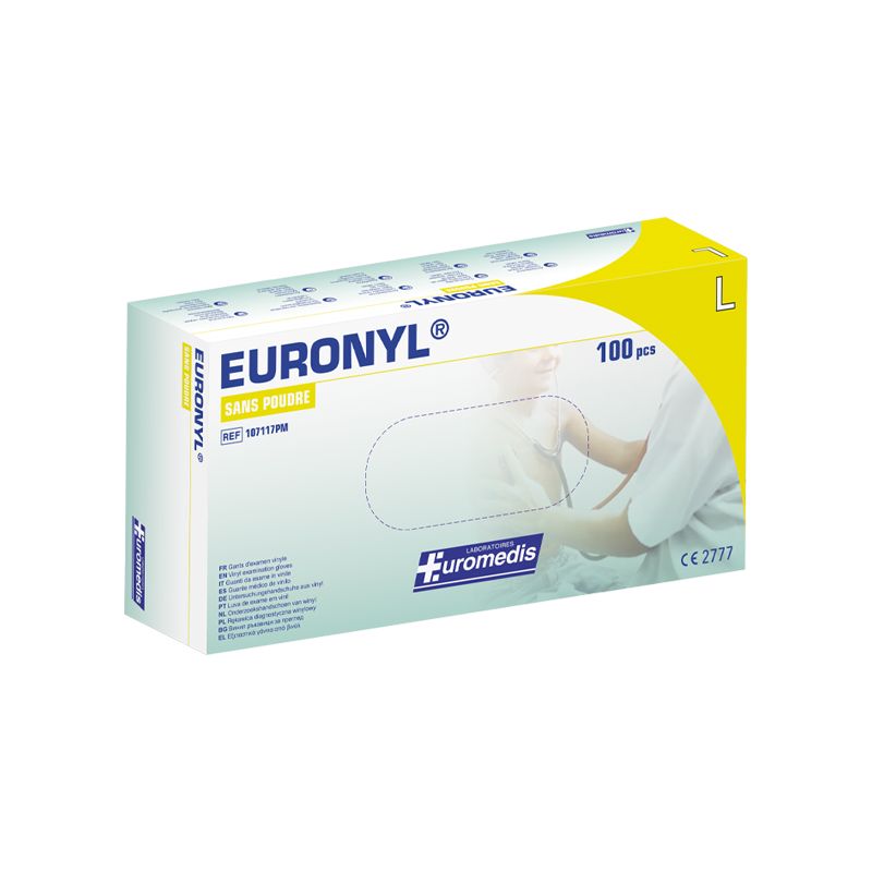 Gants Euronyl vinyl non-poudrés - non-stériles - blanc - L - 10 x 100 pcs